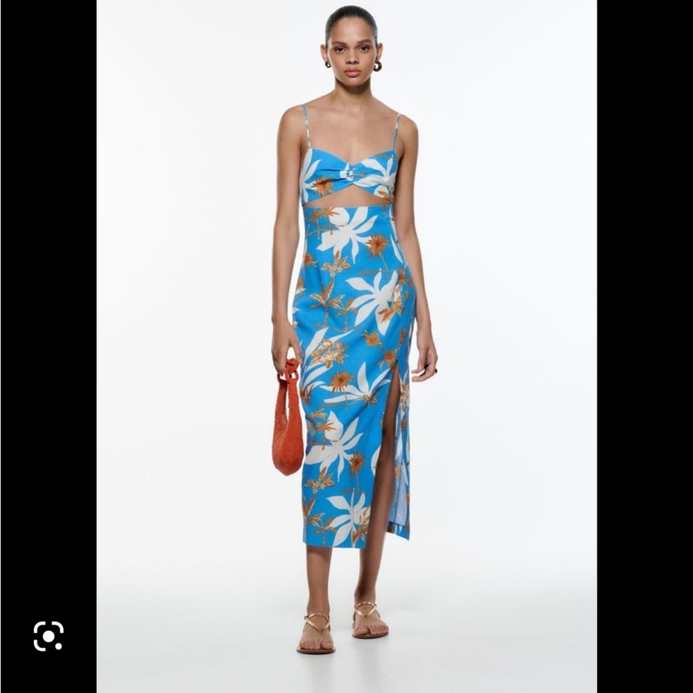 Cut out printed linen zara dress